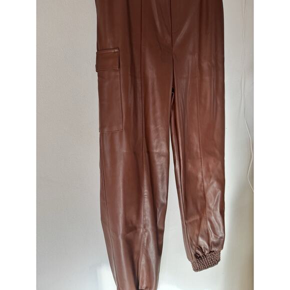 G By Giuliana Pull On Chocolate Brown Faux Leather Cargo Jogger Pants Medium - Picture 5 of 9